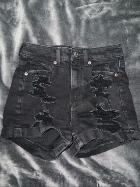 American Eagle Outfitters Black High-Rise Distressed Jean Shorts